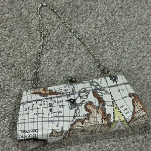Map Print Clutch with Chain Strap